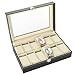 Boîte de Rangement Multifonctionnelle pour Montres 8 + 2 Grilles, Coffret à Montres Boîte Rangement Montres Bijoux Coffret Cadeau avec Serrure, Cuir PU