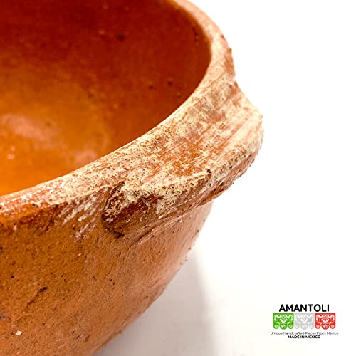 Amantoli - Genuine Handcrafted Mexican Cazuela Clay Bowl 7'' (43.9Oz) | Cazuela Tequilera, Menudo, Pozole, Soups, Guacamole Server. Mexican Clay Tequila Bowl Dish | Made In Tonala Mexico. #TOP5
