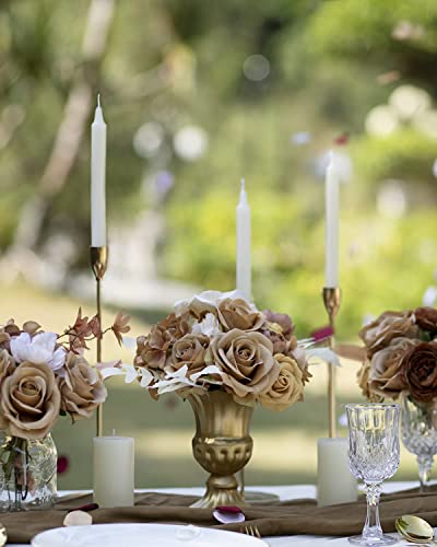 Lff 10Pcs Single Artificial Silk Roses Flowers Fake Long Stem Roses For Diy Wedding Bouquet Home Decoration (Coffee) #TOP3