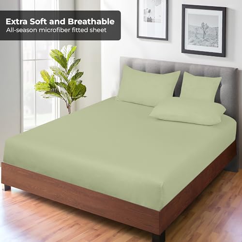 Image of Royale Linens Fitted Sheet Queen - Ultra Soft 1800 Brushed Microfiber - Hotel Luxury Bottom Sheets - Wrinkle Free & Fade Resistant - Deep Pocket Fitted Sheet Only (Queen, Sage Green)