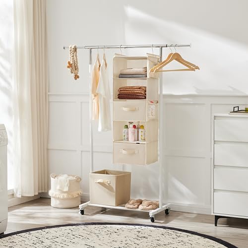 MAX Houser 5 Tier Shelf Hanging Closet Organizer, Cloth Hanging Shelf with 2 Sturdy Hooks for Storage, Foldable (Beige-D2) by MAX Houser - Used condition - Image 6