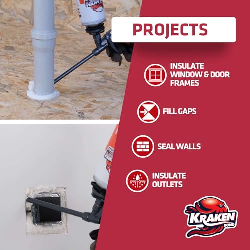 Kraken Bond Window & Door Expanding Foam Sealant - (2x24oz) Professional Gap Filling Gun Use Polyurethane Spray Foam, Low Expansion Waterproof Gap Filler, Gun&Cleaner NOT Included - 2 Pack
