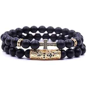 Steen Armband Dames, 7 Chakra Natural Frosted Stone Bead Armband Elastische Lucky Bangle Yoga Golden Cross Fashion Charm…