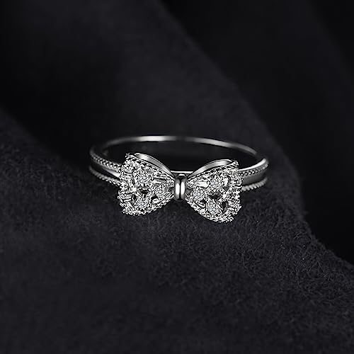 JewelryPalace 14K Gold Plated 925 Sterling Silver Rings for Women, Cubic Zirconia Promise Rings for Her, Stackable Wedding Bands Rings for Women Bow Stacking Ring Sets Size 8 - Thumbnail 3