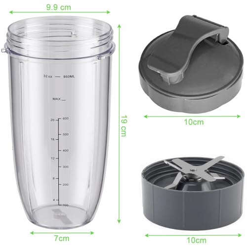 Replacement Parts for NutriBullet Blender 600 900 Series - 32oz Cup & Extractor Blade with Flip-Top to-Go Lid Compatible with NutriBullet 600w/900w Juicer Mixer