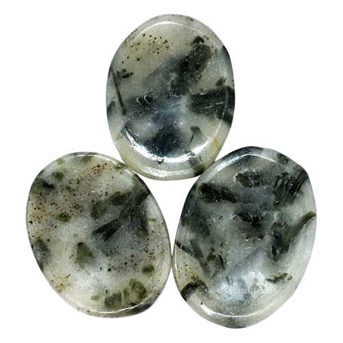 Image of Crystal Heaven Certified Green Tourmaline In Quartz Thumb Worry Pebbles Stones Anxiety Stress Relief Massage - Original Healing Gemstone Agate Rubbing Stone Yoga Meditation Spiritual Reiki Feng Shui