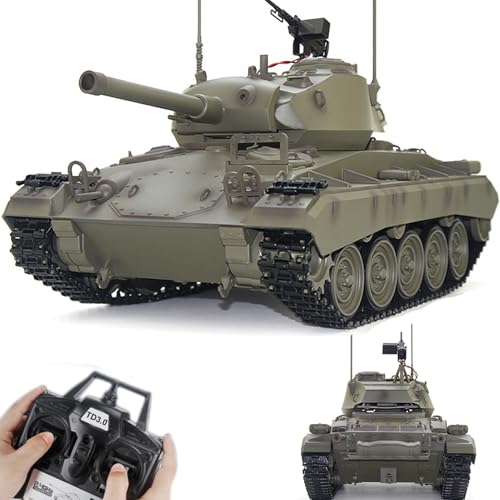 Ssccgym Remote Control Light Tank M24 Chaffee Tank 1/16 War RC Military Vehicle Simulation Smoke Barrel Telescoping NO-Shooting Sound Effect Collection Model 34CM (3.0 Mainboard)