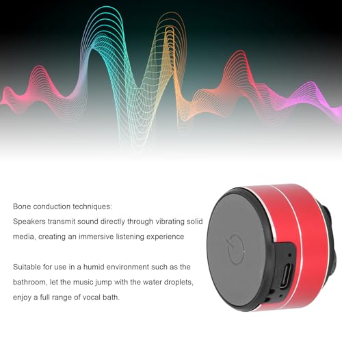 Image of Bone Conduction Speaker, Portable Cordless Bluetooth Speaker Stereo Music Player with Suction Cup Base, Support Dual Speaker Pairing Connection (Red)