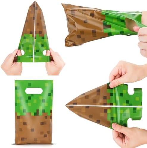ADARRO 50PCS Pixel Birthday Party Favor Bags, Green and Brown Pixel Video Game Theme Party Goodies Candy Snack Treat Bags — 사진 5
