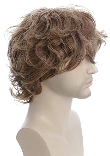 Karlery Male Mens Short Curly Fluffy Brown Wig With Bang Halloween Cosplay Wig #TOP2
