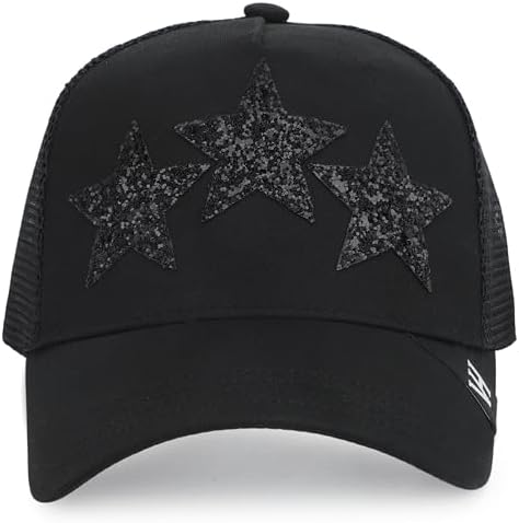 VINTAGE HAVANA Trucker Hats Women | Adjustable Snapback Hat | Glitter Stars | Pearl Star | Glitter Patch Black Star