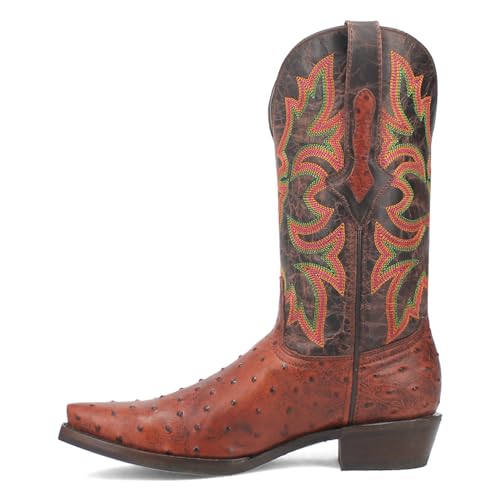 Dingo Mens Outlaw Embroidered Ostrich Print Snip Toe Pull On Casual Boots Mid Calf - Brown3