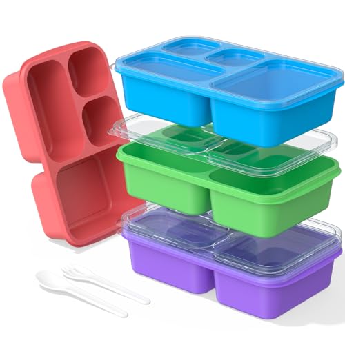 Bento Lunch Box - 4 Pack, 4-Compartment Meal Prep Containers, Adult Lunch Box, Microwave & Dishwasher Safe (Dark-PP(B/P/G/P))