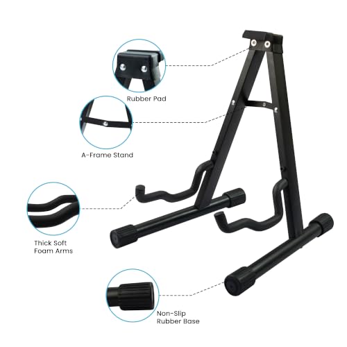 Image of JUAREZ JRZ-ST-GC1 Compact Foldable Guitar Stand, A-Frame Universal Floor Stand for Acoustic, Electric & Bass Guitars, Foam-Padded Arms, Non-Slip Rubber Feet, Portable Metal Guitar Holder