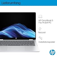 HP OmniBook 5 Flip 14-fp0254ng 2 in 1 Convertible Laptop, 14 Zoll 2K-Touchscreen (1920 x 1200), Intel Core i5-1334U, 16 GB RAM, 512 GB SSD, QWERTZ, Windows 11 Home, Silber – Ansicht 9