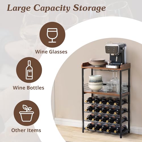 Wine Rack Freestanding Floor with Glass Holder, 20 Bottle Wine Bottle Rack - image 3