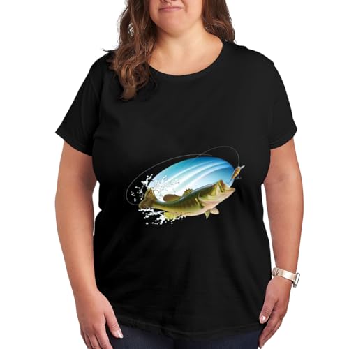 Women's T-Shirt,Largemouth Sea Bass Catching a Bite,Soft Basic Short Sleeve