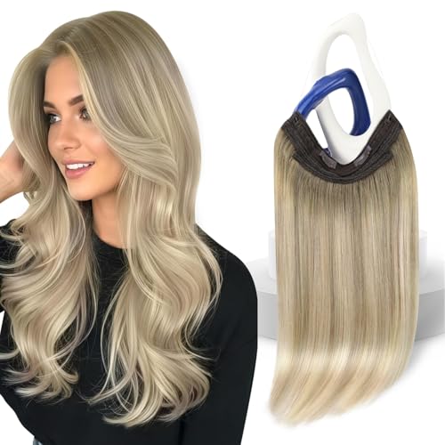 Sunny Hair Wire Hair Extensions Real Human Hair Fish Line Human Hair Extensions Invisible Wire Extensions Ash Blonde to White Blonde #Sun 12 Inch