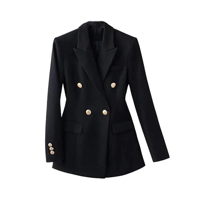 Woman Four Seasons Solid Color Clothes Style Black Blazer Long Sleeve Coat