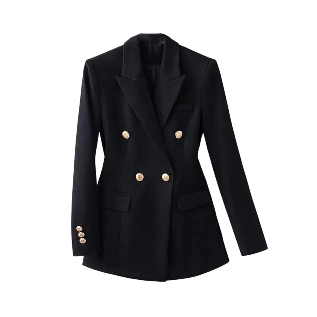 Woman Four Seasons Solid Color Clothes Style Black Blazer Long Sleeve Coat