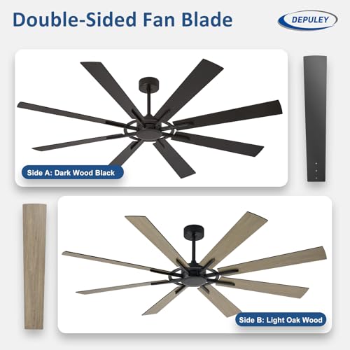 Image of Depuley Ceiling Fan Without Light: 72 Inch Big Indoor Outdoor Fan with Remote APP Control - Black Wood Grain Large Ceiling Fan no Light 8 Blade Reversible Quiet DC Motor Memory Function Timer