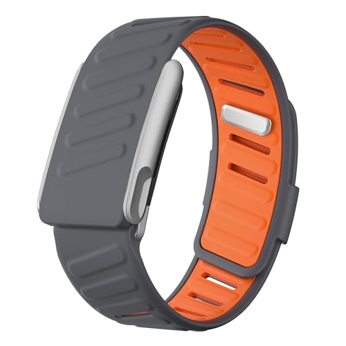 Iprisu Waterproof Silicone Sport Band Compatible with WHOOP 5.0, One, Peak & Life | Soft-Touch, Sweatproof, Adjustable Replacement Strap for Men & Women – Durable, Comfortable & Easy to Clean (Gray Orange/Matte Metal, Life/MG) by iprisu - Used condition - US$14.29