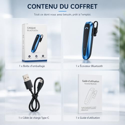 Auricular Bluetooth 5.4 mono inalámbrico con reducción de ruido y 33H de llamada para coche 7
