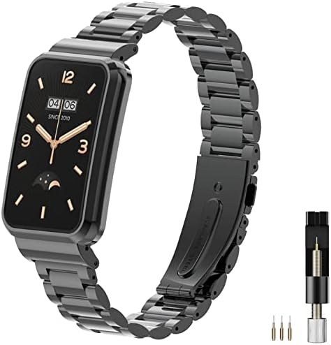 Miimall Metalowy pasek kompatybilny z Xiaomi Mi Band 7 Pro, z etui ochronnym ze stali nierdzewnej, ultracienkie i wodoodporne, składane zapięcie, regulowana, zapasowa opaska na nadgarstek do Xiaomi Mi