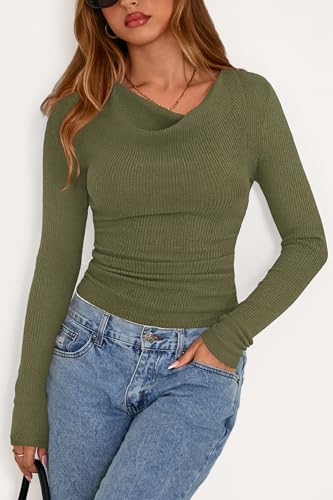 PRETTYGARDEN Women Cowl Neck Knit Fall Ruched Crop Tops - image 6