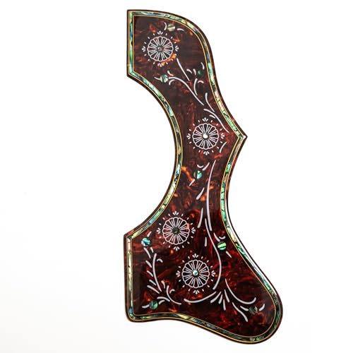 Acoustic Guitar Pickguard, for Gibson J-200 SJ-200, 2MM Thick Scratch Plate with Real Abalone Shell Edge Crown Design, Self-Adhesive, Universal Fit for 43 Inch Guitar Protects Against Scratches