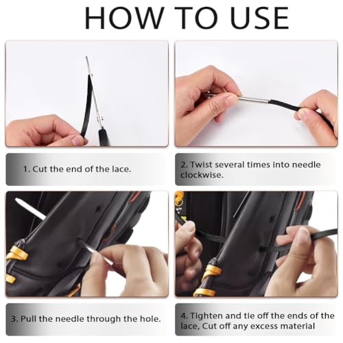 GORGECRAFT 4M Softballhandschuh Schnürset Rindsleder Handschuhspitze Schwarz Tragbar Sport Baseballhandschuh Reparatur Flache Schnürsenkel Mit Edelstahl Schnürnadel Für Catcher Handschuhe Sportler