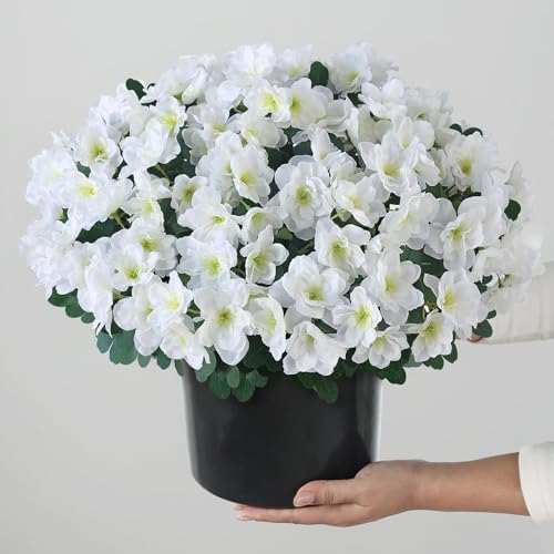 Image of 2Pcs Artificial Azalea Flower Topiary Ball Trees for Front Door(White)