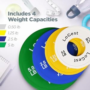 Logest Pair Olympic Plates - Barbell Weights Set of 2 Weight Plates for Olympic Bars Perfect for Strength Training Plates Exercise Balance Increase Available in 0.50LB 1.25LB 2.5LB 5LB 7.5LB 10LB Weight Plate (0.5-1.25-2.5-5 LB (8 Piece Set)) — photo 5 of 6