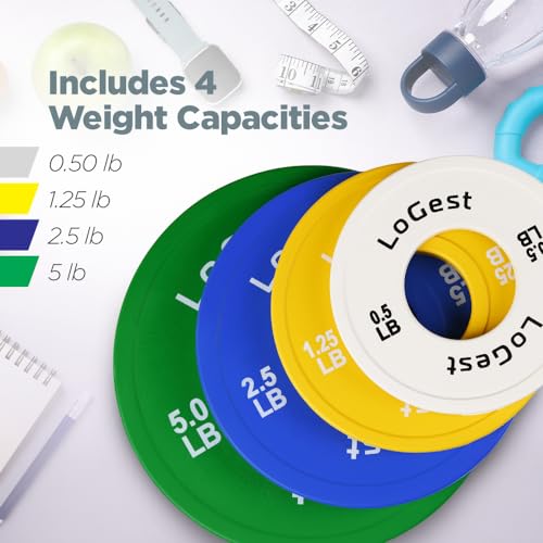 LoGest Olympic Change Weight Plates Set - For Weightlifting, Powerlifting or Gymnastics Fractional Weight Plates - 0.5LB 1.25LB 2.5LB 5LB 7.5LB 10LB Pair Cross Training Bumper Plates (0.5-1.25-2.5-5 LB (8 Piece Set))