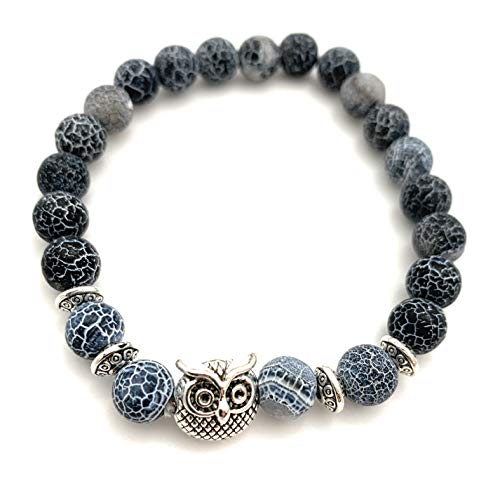 Smiling Wisdom - Owl Thank You - Teacher Appreciation Mini Card And Stretch Bracelet Gift Set - Woman From Parent – Blue Effloresce Agate #TOP3