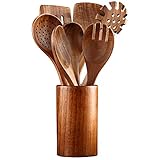 Wooden Kitchen Cooking Utensils, NAYAHOSE 8 PCS Teak Wooden Spoons and Spatula for Cooking, Sleek,...