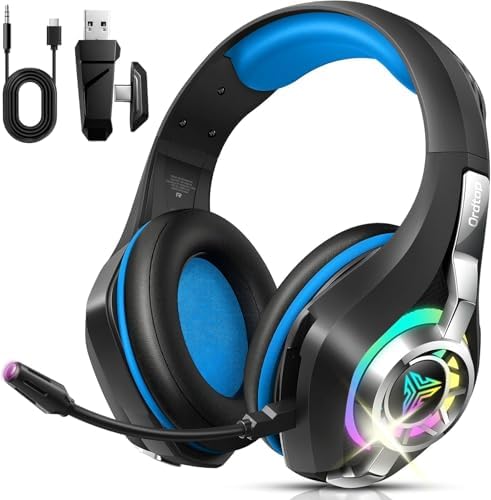 2.4GHz Wireless Gaming Headsets for PS5/PS4/Switch, RGB Noise Cancelling Over-Ear Headphones with 7.1 Surround Sound, 40mm Drivers, Bluetooth 5.4, 276g Ultraligero, Memory Foam, 45H Gaming Headphones