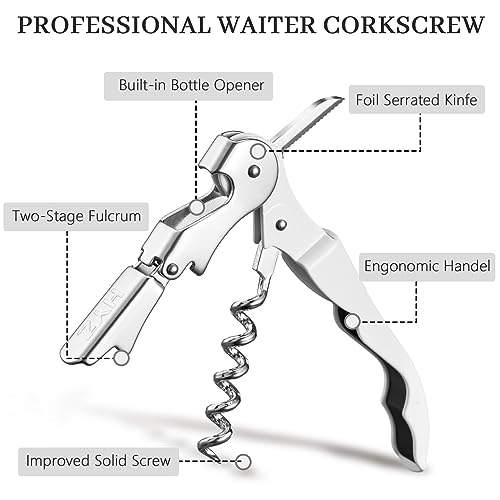 HYZ 2-Pack Wine Opener Waiter Corkscrew, Professional Wine Key for Servers, Bartender with Foil Cutter, Manual Wine Bottle Opener Double Hinged (White)