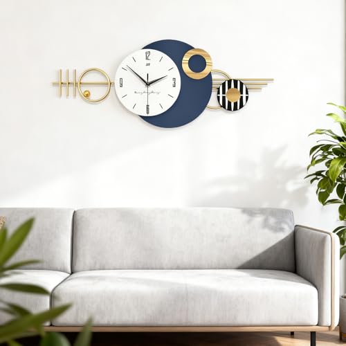 Blissio Orologio da Parete Moderno, Metallo Orologio Grande da Parete, Muto - Non Ticchetta, Tempo di Viaggio Preciso,per Soggiorno, Camera da Letto, Corridoio Decorazione Murale (82x32cm)