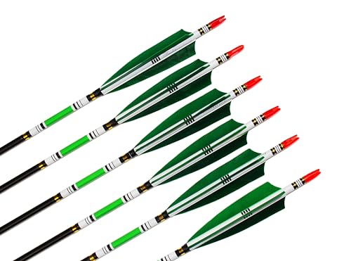 TTFLY FLETCHING 31 inch Carbon Arrows Green Turkey Feather Targeting Arrows Archery with Screw-in Field Tips Hunting&Practice(12 Pack) - Thumbnail 4