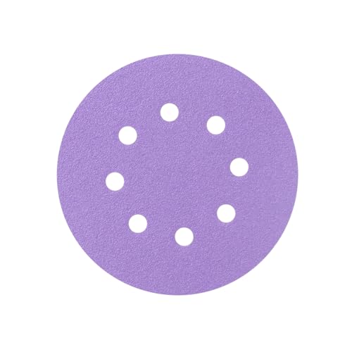 5 Inch 8 Hole 600 Grit Ceramic Sanding Discs Hook and Loop Film Disc 50 Pcs | Purple Sanding Pads Heavy-Duty Sanding Disc Orbital Sander Sandpaper for Wood Auto Metal