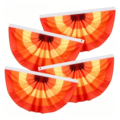 Augshy 4Pcs Fall Bunting Fan Flags, Thanksgiving Orange Yellow Brown Banner