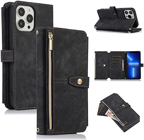 ZCDAYE Wallet Case for iPhone 13, iPhone 13(6.1 inches) Wallet Phone Case, Premium Zipper (with Wristlet) Flip Leather Phone Case for iPhone 13(6.1 inches) - Green