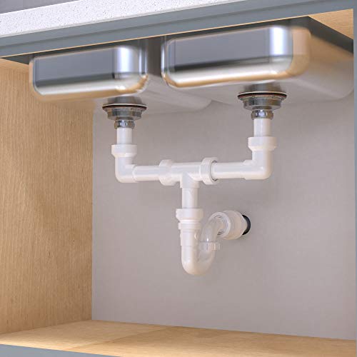 KEENEY 130-16QLK Push Fit Double Bowl Center 16-in. Outlet Waste, White - Thumbnail 2