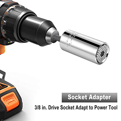 Universal Socket,BLENDX 1/4"-3/4" (7mm to19mm) Ratchet Universal Socket Set with Wrench Power Drill Adapter - Best Tool Present for Handyman Men Husband Father Boyfriend Him (Silver) - Thumbnail 2