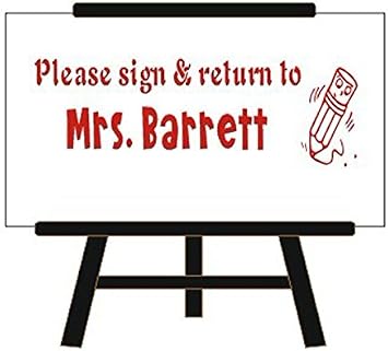 Teacher Stamp - Please Sign & Return to - Custom Teacher Name Rubber Teacher Red Self Ink Rubber Stamp - Trodat 4915-1" x 2-3/4"