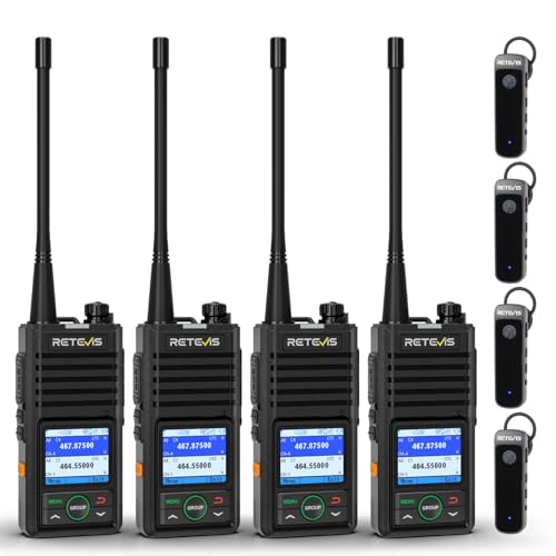 Retevis RB58 Bluetooth Two Way Radios with Wireless Headsets, Commercial Grade Walkie Talkie for Adults,APP Control,IP54,Noise Cancelling,Group Call,256CH,VOX,1800mAh,for Retail Hotel Business(4 Pack)