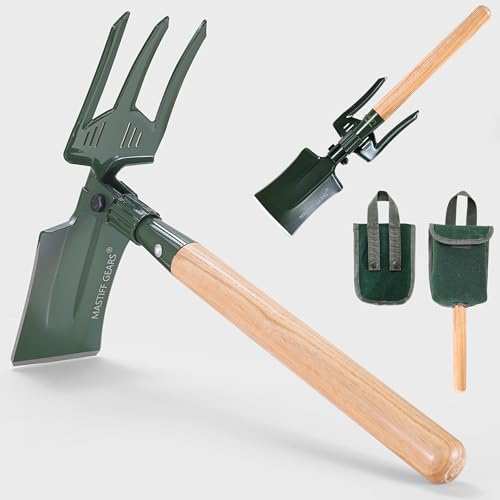 MASTIFF GEARS Folding Shovel - 3-in-1 Multitool (Shovel, Hoe, Cultivator/Fork) | Hoe with Double Sharpened Edges | Military-Grade, 0.61kg Senior-Friendly for Gardening, Fishing, and Outdoor Use