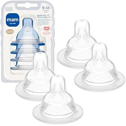 1 of MAM Baby Bottle Anti Colic Nipple Mixed Flow 4 Pack fits All MAM Bottles | Slow Size 1 and Medium Flow Size 2 For Newborns 0+, Skin Soft BPA Free Silicone, 94% Nipple Acceptance, Made In Europe