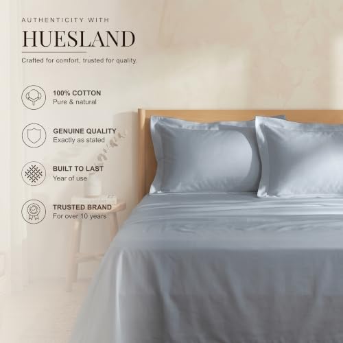 Image of Huesland Premium 100% Cotton Luxe Soft Touch 300 Thead Count Pillow Cover Set of 2 - Greyish Blue